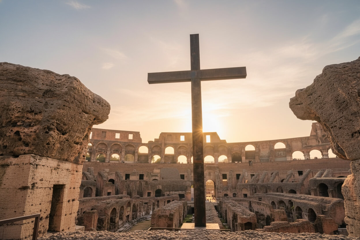 Vue extérieure du Colisée de Rome au coucher du soleil